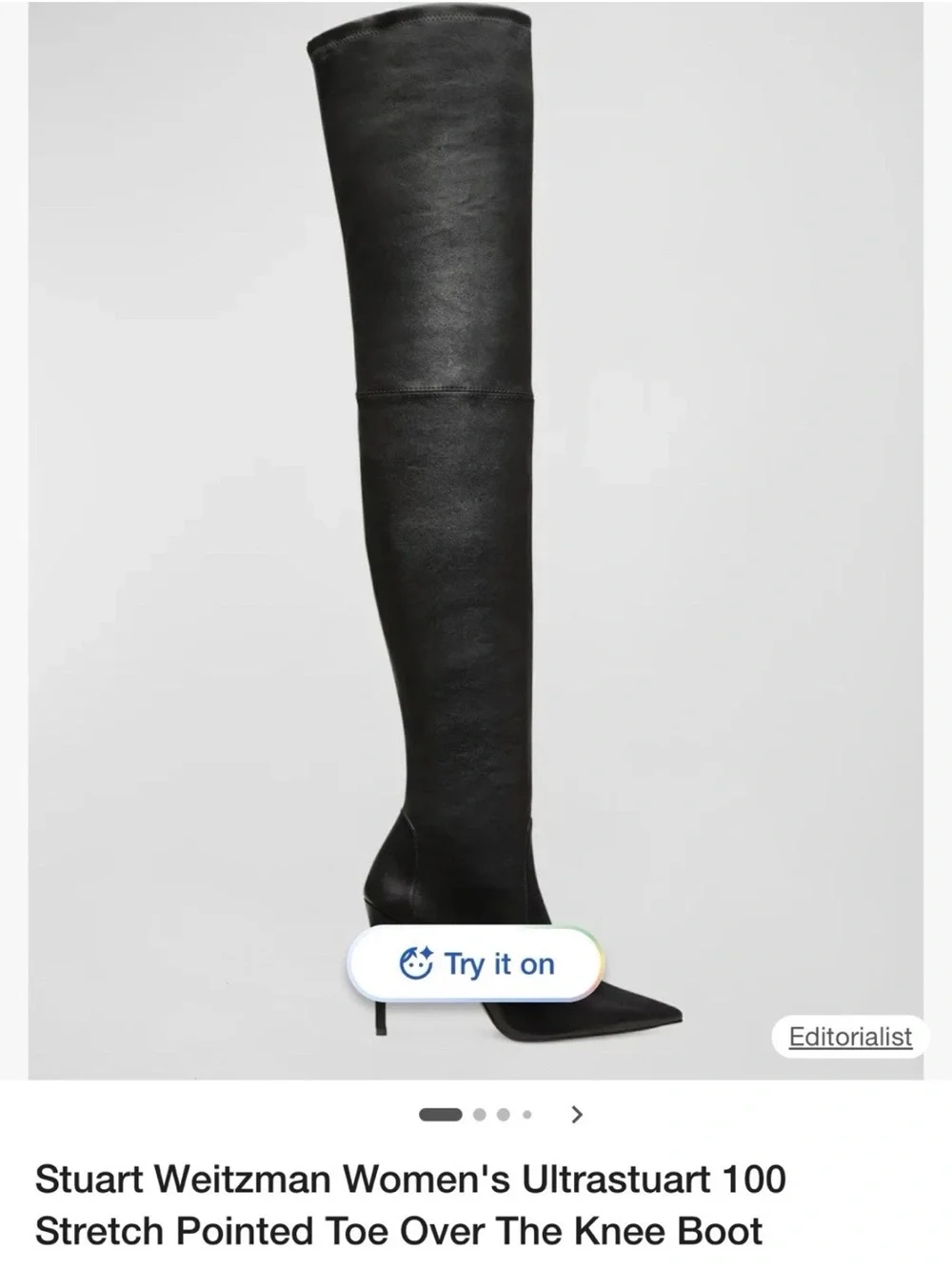 Stuart Weitzman Black Over-The-Knee Pointed-Toe Stiletto Boots Size 9.5, NEW